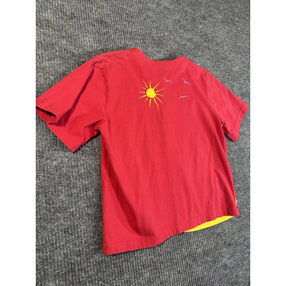 Onque Women's Embroidered Beach Button Front Blouse Red Yellow Short Sleeve S - Picture 9 of 11